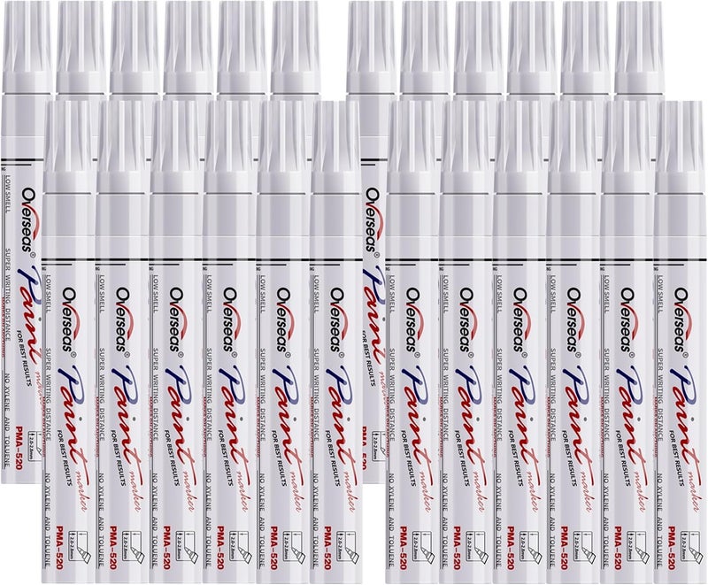 Overseas White Paint Pens Permanent Markers 24 Pcs, Oil Based Paint Markers Set, Quick Drying, Waterproof, Medium Tip Marker Pens for Metal, Rock, Wood, Plastic, Canvas, Glass, Stone, Rubber, Paper - Image 1